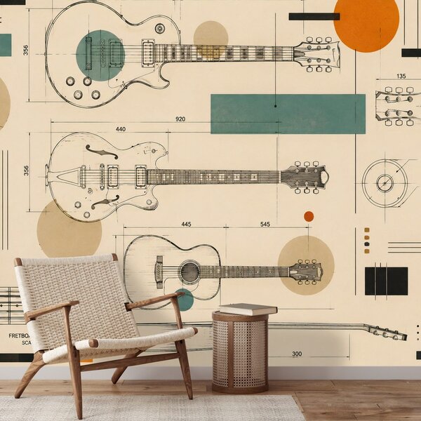 Tapeta skice gitara u retro stilu