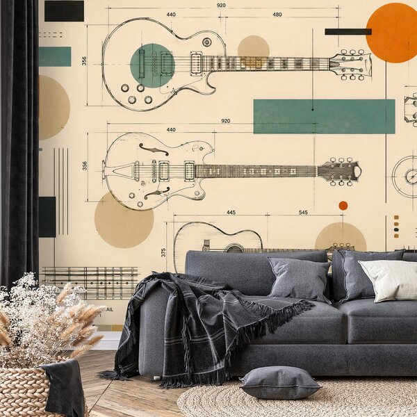 Tapeta skice gitara u retro stilu
