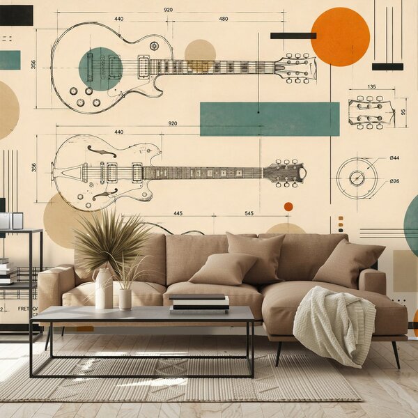 Tapeta skice gitara u retro stilu