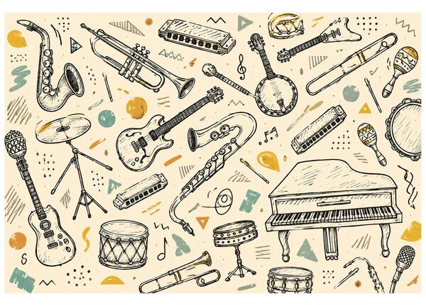Tapeta glazbeni instrumenti u vintage stilu