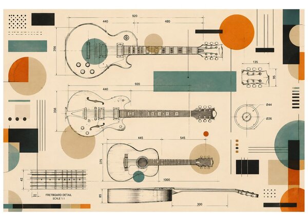 Tapeta skice gitara u retro stilu