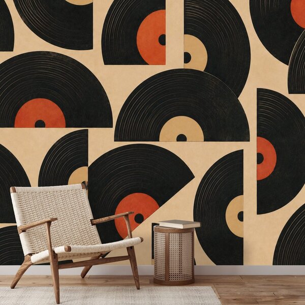 Tapeta retro vinilne ploče na bež pozadini