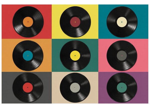Fototapeta retro vinilne ploče na šarenoj pozadini