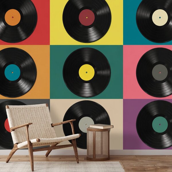 Fototapeta retro vinilne ploče na šarenoj pozadini