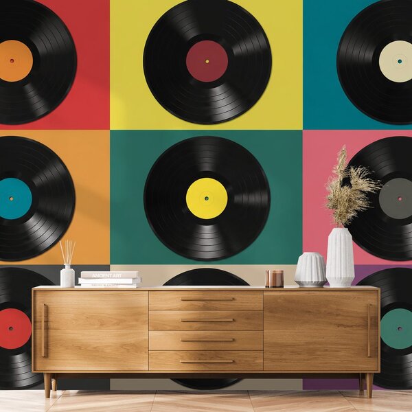 Fototapeta retro vinilne ploče na šarenoj pozadini