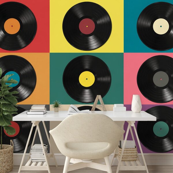 Fototapeta retro vinilne ploče na šarenoj pozadini