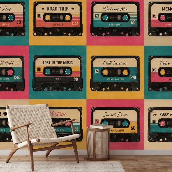 Tapeta retro šarene audio kazete