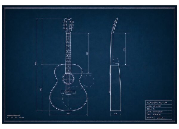 Tapeta tehnički crtež akustične gitare