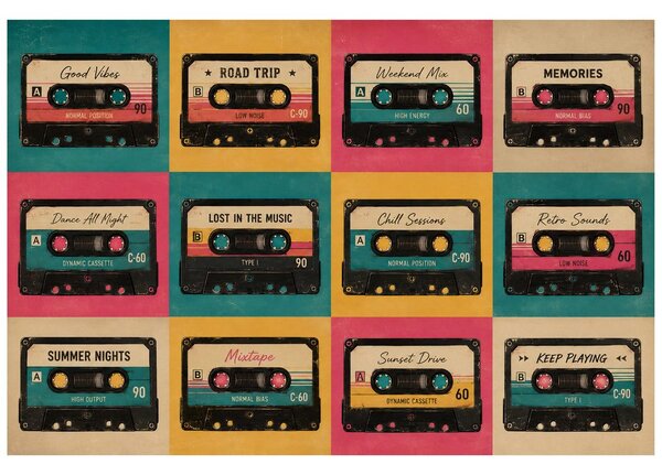 Tapeta retro šarene audio kazete