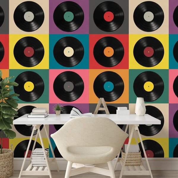 Tapeta retro vinilne ploče na šarenoj pozadini