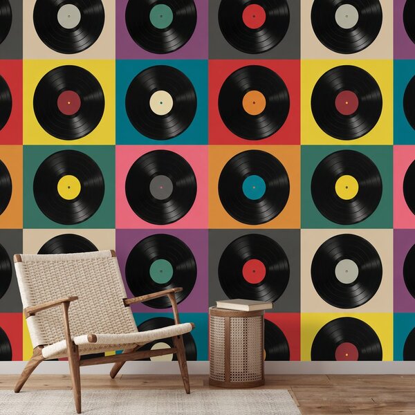 Tapeta retro vinilne ploče na šarenoj pozadini