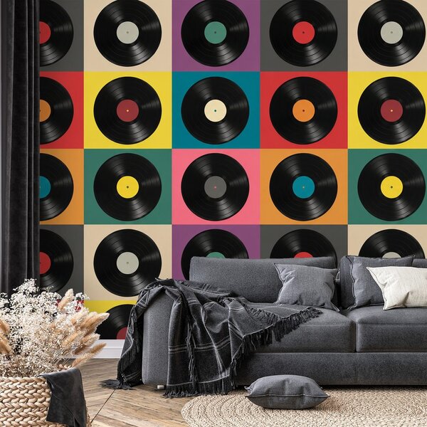 Tapeta retro vinilne ploče na šarenoj pozadini