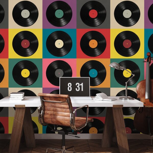 Tapeta retro vinilne ploče na šarenoj pozadini