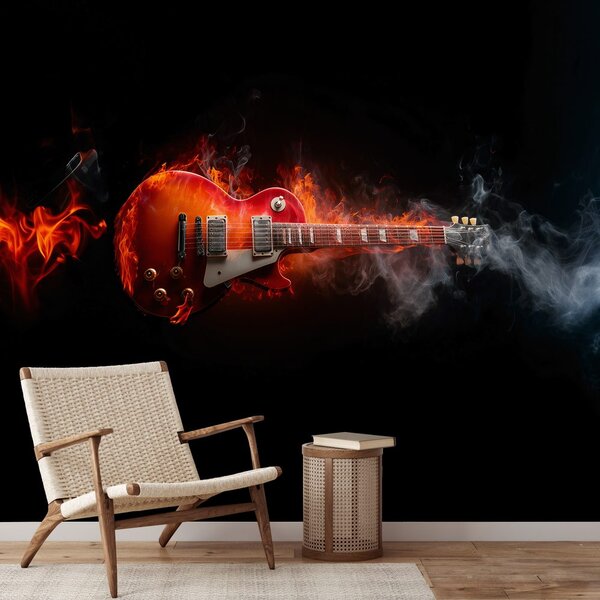 Fototapeta goruća električna gitara u dimu