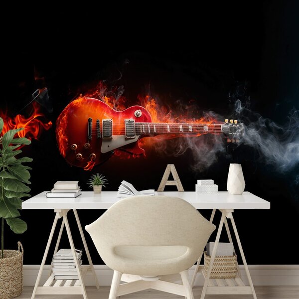 Fototapeta goruća električna gitara u dimu