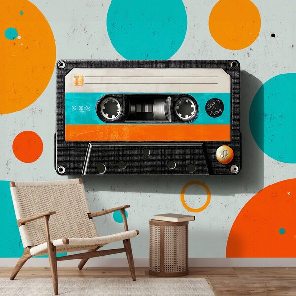 Tapeta retro kazeta s šarenim krugovima