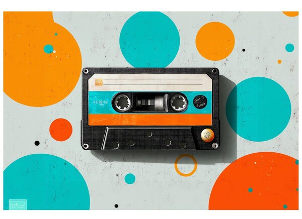 Tapeta retro kazeta s šarenim krugovima