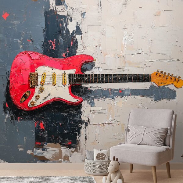 Fototapeta crvena električna gitara na apstraktnom pozadini