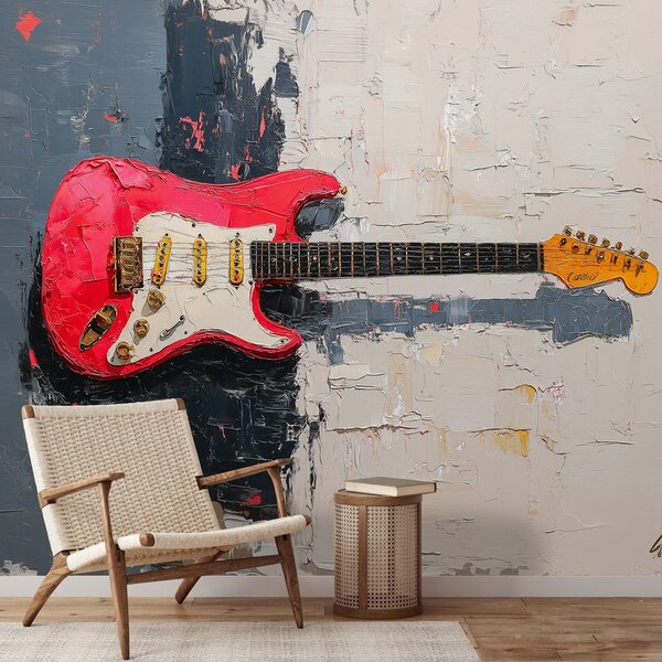 Fototapeta crvena električna gitara na apstraktnom pozadini