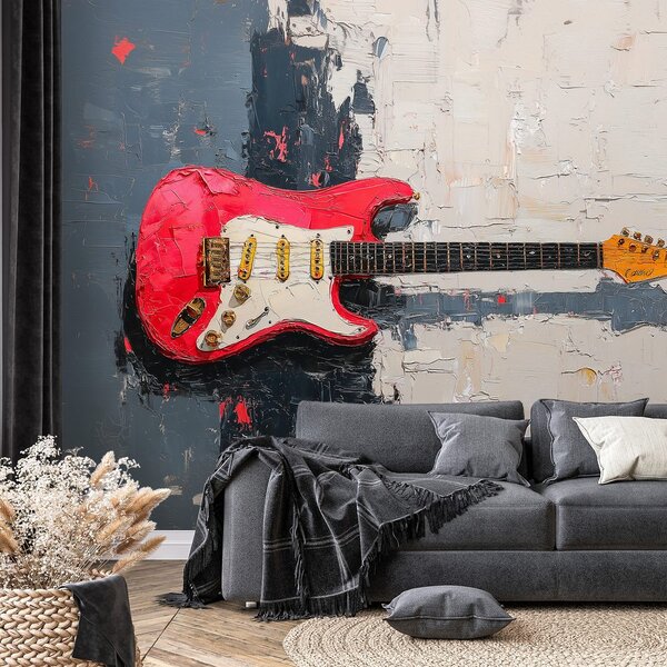 Fototapeta crvena električna gitara na apstraktnom pozadini