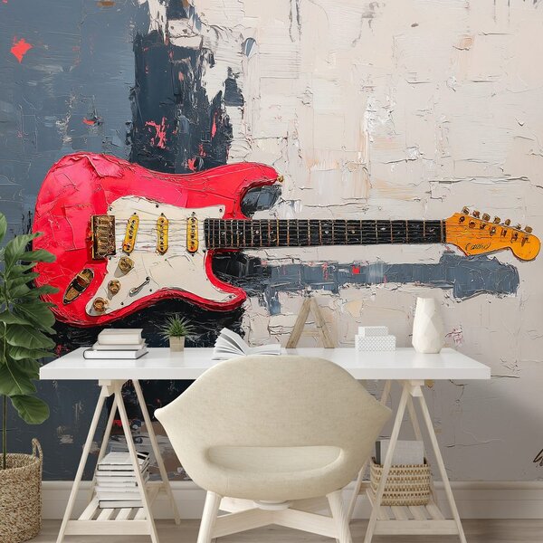 Fototapeta crvena električna gitara na apstraktnom pozadini