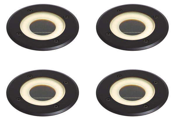 Set van 4 moderne grondspots zwart incl. LED oplaadbaar met solar IP65 - Solyx