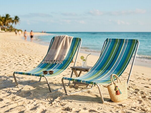 Set 2 kom sklopivih ležaljki za plažu SAND, plavo-bijele
