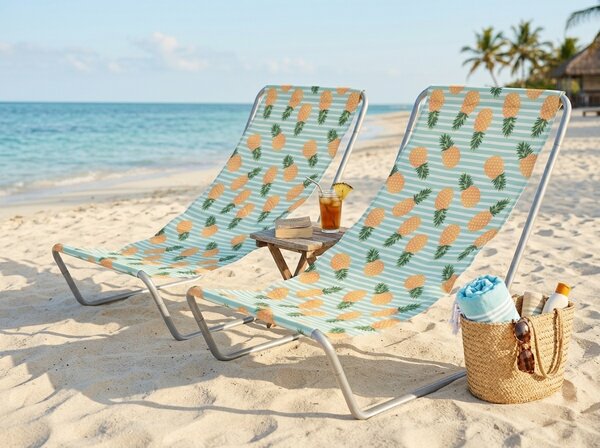 Set 2 kom sklopivih plažnih ležaljki SAND PINEAPPLE, šarene