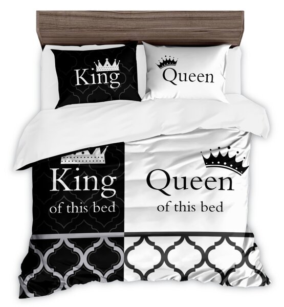 3D king & queen posteljina za parove - crno-bijela-zaljubljen