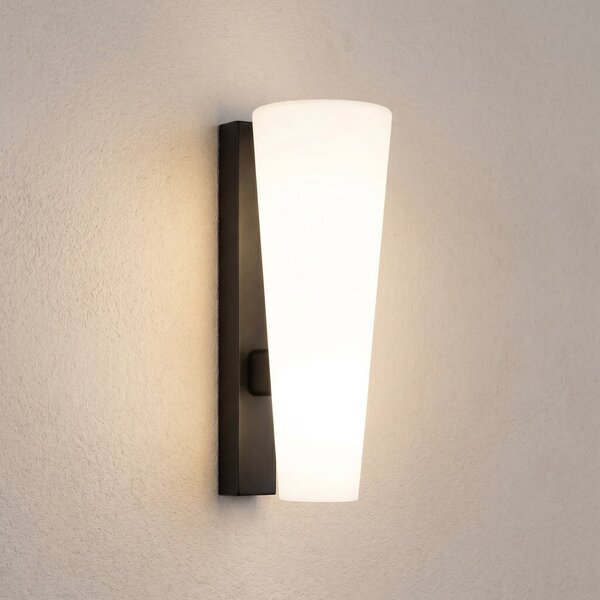 Lucande Jovra vanjska zidna LED svjetiljka, crna, visina 32 cm, Bijela, Staklo