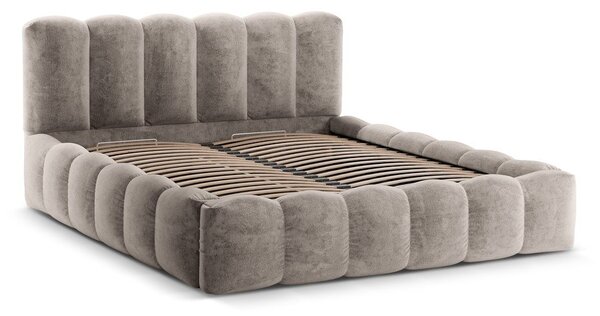 Svjetlo smeđi tapecirani bračni krevet s prostorom za pohranu s podnicom 160x200 cm Lupine – Micadoni Home