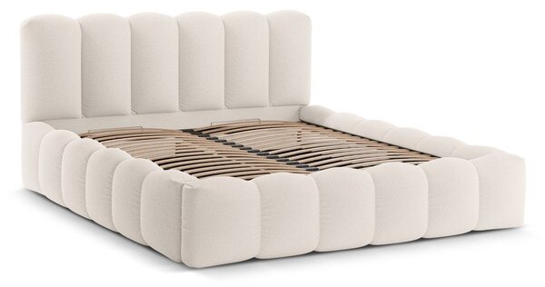 Krem tapecirani bračni krevet s prostorom za pohranu s podnicom 160x200 cm Lupine – Micadoni