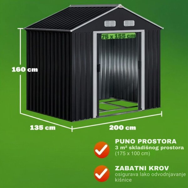 Vrtna kućica za alat XL, 196x132x188cm, antracit Gardebruk