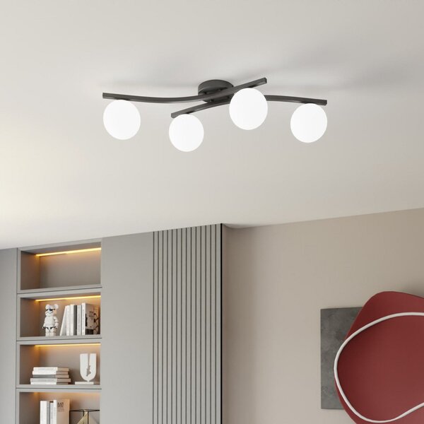 EMIBIG LIGHTING Stropna lampa Opus, dužina 85 cm, opal, 84 4 žarulje., prigušiva, Crno, Dnevni boravak/blagovaonica, Metal