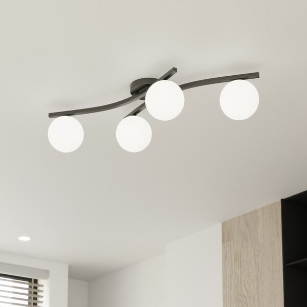 EMIBIG LIGHTING Stropna lampa Opus, dužina 85 cm, opal, 84 4 žarulje., prigušiva, Crno, Dnevni boravak/blagovaonica, Metal