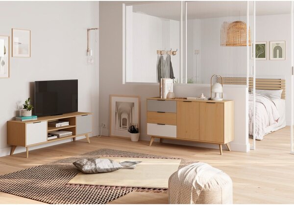 TV stol od borovine u prirodnoj boji 140x53 cm Elfa – Marckeric