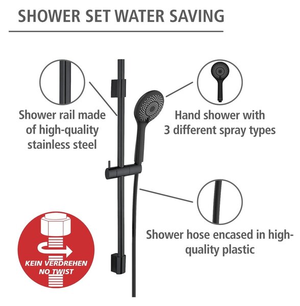 Crni tuš set od nehrđajućeg čelika 70 cm Water Saving - Wenko