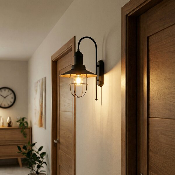 ROYALTECH Zidna lampa Gadi, crna, metalna, visina 48 cm, prigušiva, Crno, Dnevni boravak/blagovaonica, Metal