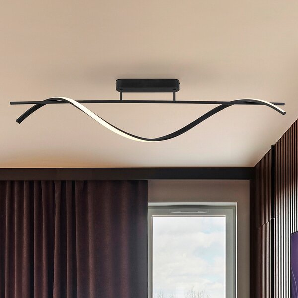 Schuller Valencia LED stropna svjetiljka Boa, mat crna, duljina 90 cm, metal, Crno, Područje hodnika, Aluminij
