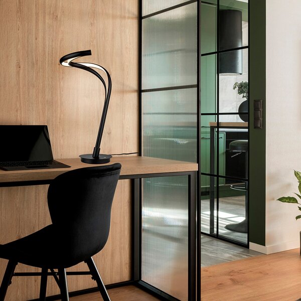 Schuller Valencia LED stolna lampa Danza, mat crna, visina 50 cm, metal, prigušiva, Crno, Dnevni boravak/blagovaonica, Aluminij