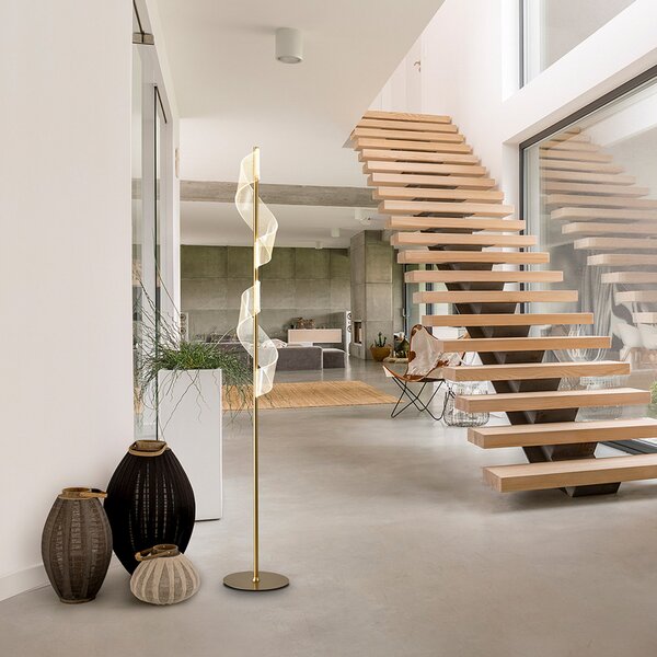 Schuller Valencia Podna svjetiljka Velas LED, zlatne boje, visina 160 cm, metal, Zlato / mjed, Dnevni boravak/blagovaonica, Aluminij