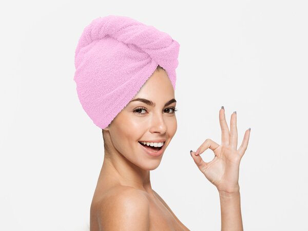 Turban za kosu od frotira koji se brzo suši ružičasti, 100% pamuk