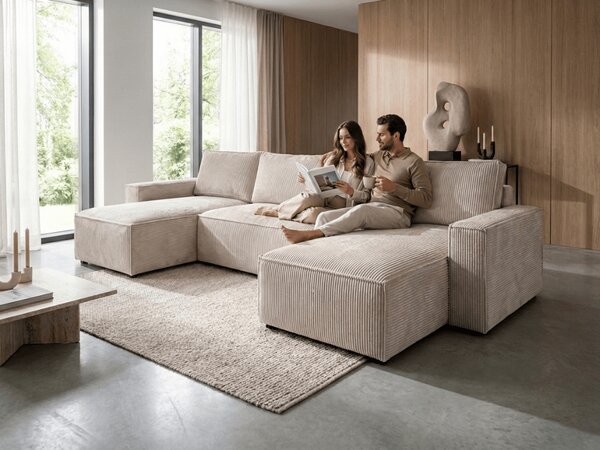 Svjetlobež kutna garnitura u obliku slova U SMART COSARO 295x140 cm