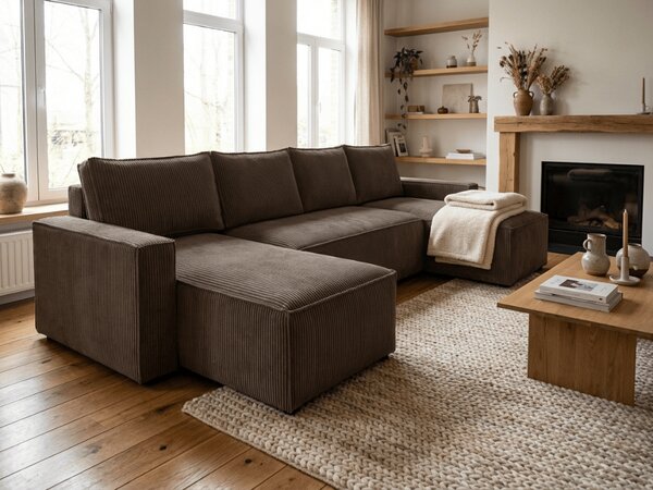 Kutna garnitura u obliku slova U SMART COSARO 295x140 cm, tamno smeđa
