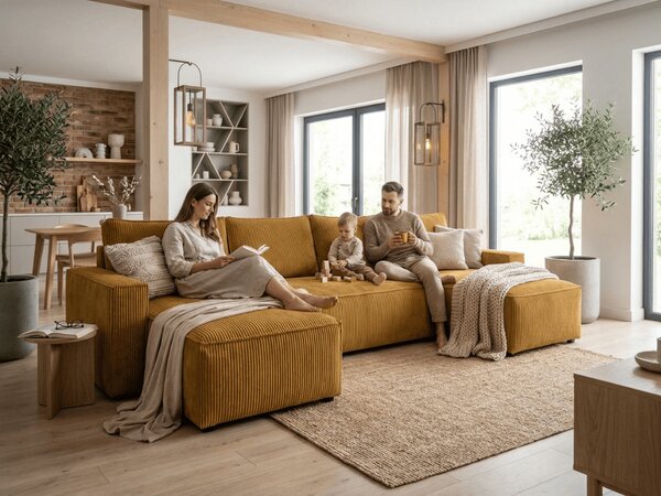Kutna garnitura u obliku slova U SMART COSARO 295x140 cm, senf