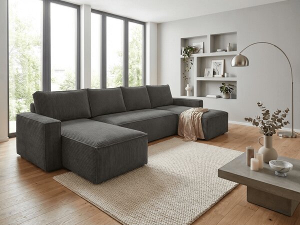 PROMOCIJA Tamnosiva kutna garnitura u obliku U SMART COSARO 295x140 cm II. kvaliteta