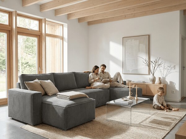 PROMOCIJA Tamnosiva kutna garnitura u obliku U SMART COSARO 295x140 cm II. kvaliteta