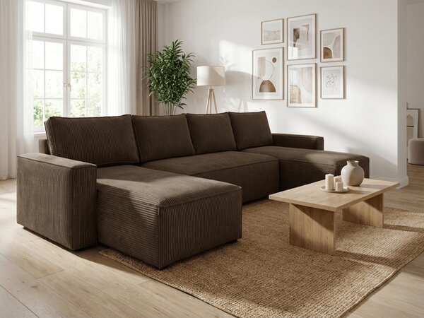 Kutna garnitura u obliku slova U SMART COSARO 295x140 cm, tamno smeđa