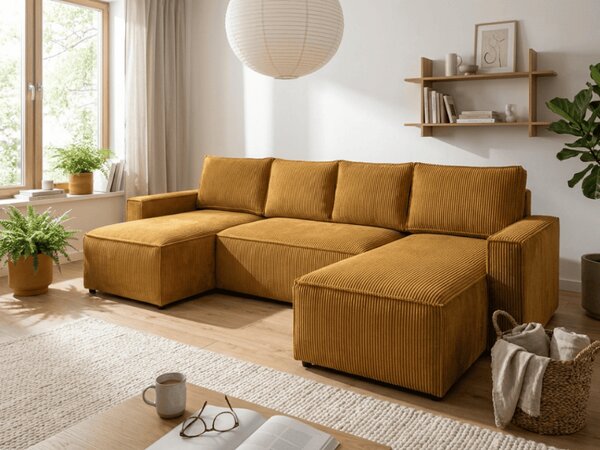 Kutna garnitura u obliku slova U SMART COSARO 295x140 cm, senf