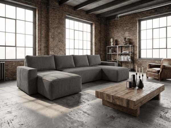 PROMOCIJA Tamnosiva kutna garnitura u obliku U SMART COSARO 295x140 cm II. kvaliteta